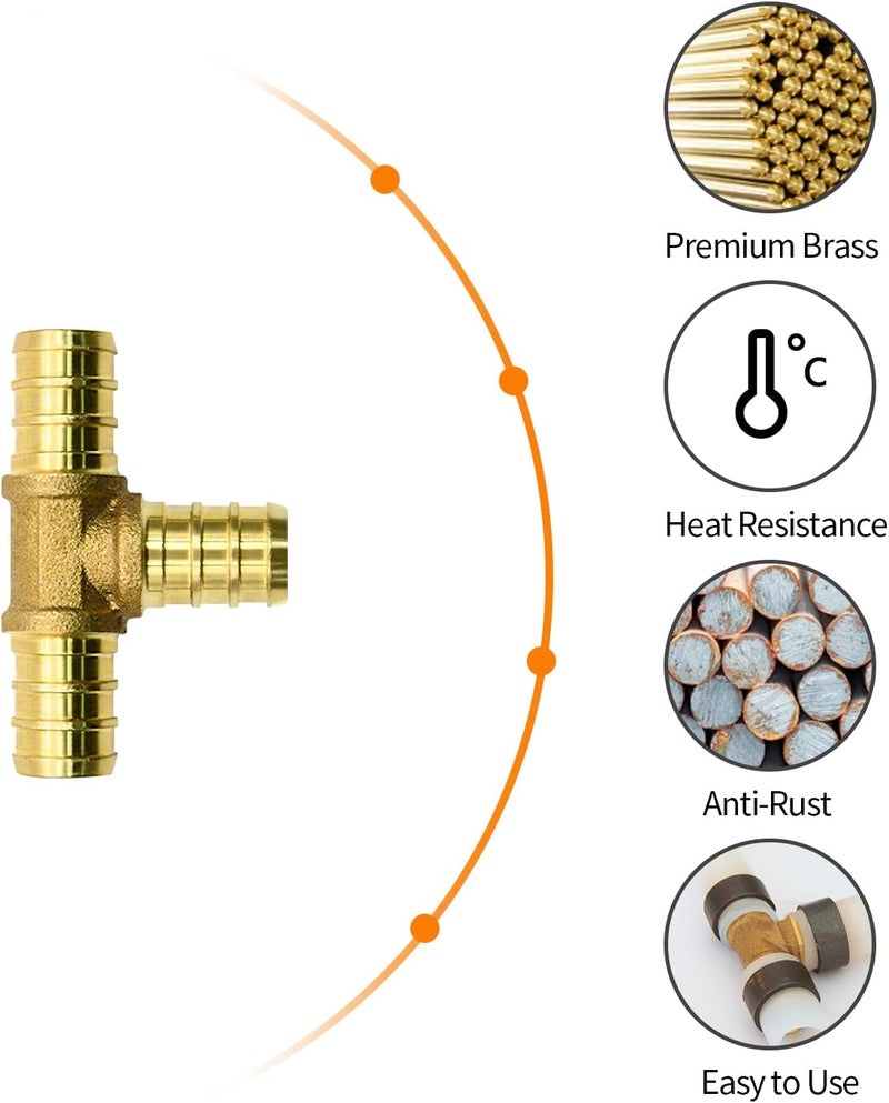 Ruby Q 25 Pack 1/2" PEX Fittings, PEX Tee Fittings, Brass PEX Fittings for PEX Tubing Pipe - Image 2